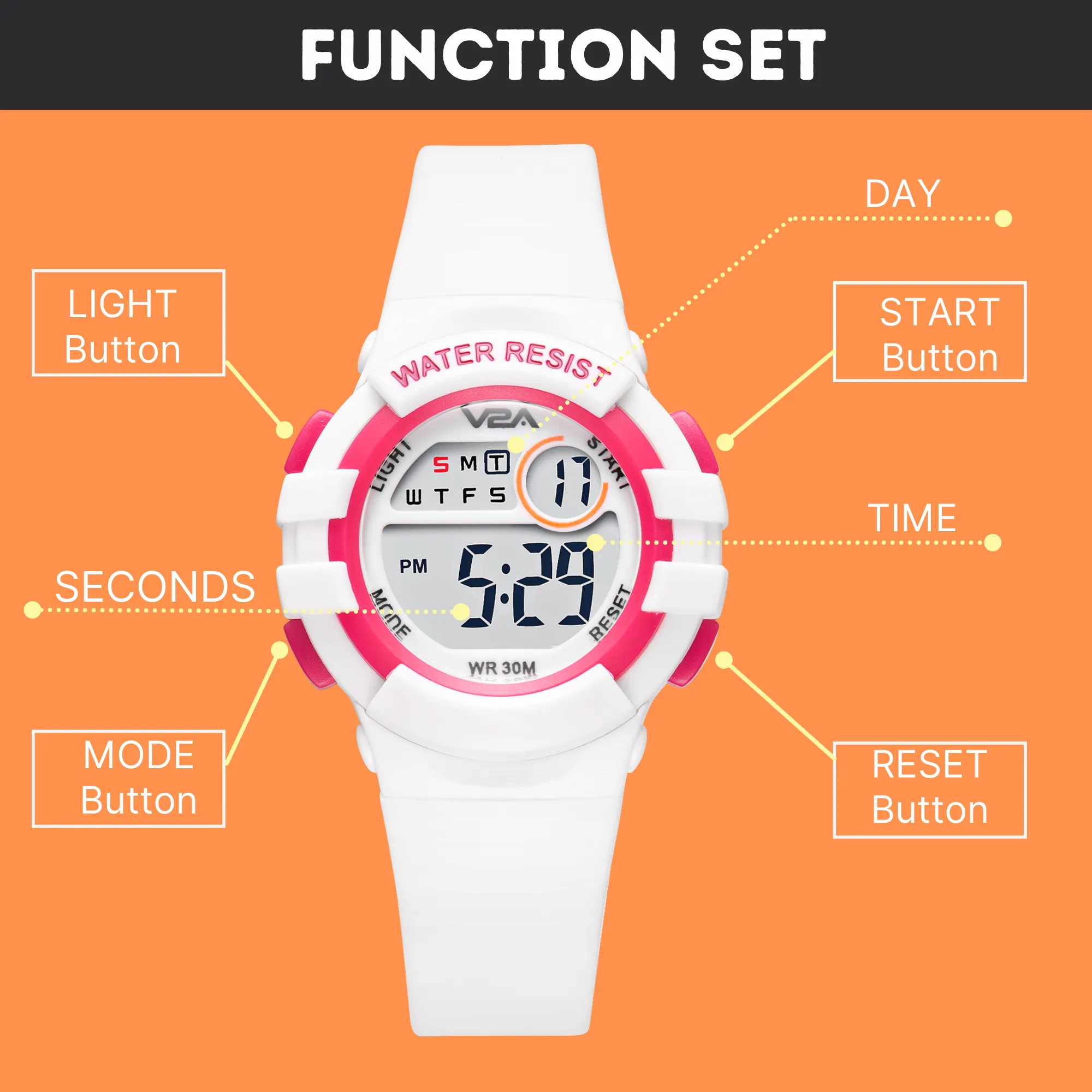 V2A Girls Kids Watch - Gifts for Girls Age 3-10 30 M Waterproof Digital Sports Watches for 3 4 5 6 7 8 Year Old Girls