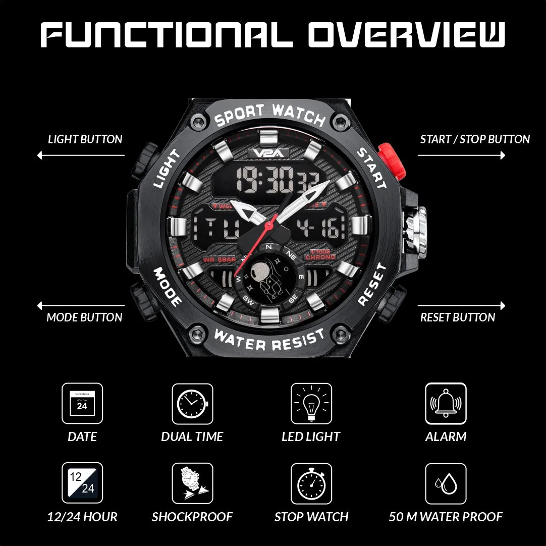 V2A Xtreme Series Analog Digital Sport Watch for Men, Alloy Case, 5 ATM Water Resistant, Luminous Light, Stopwatch and Alarm | Perfect Mens Watch Birthday Rakhi Gift