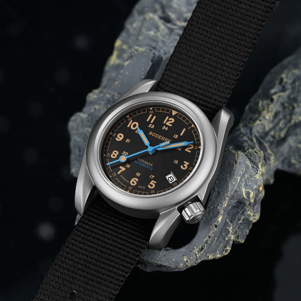 VOYAGER - 100M Waterproof Titanium Automatic Field Watch | Vintage Noir