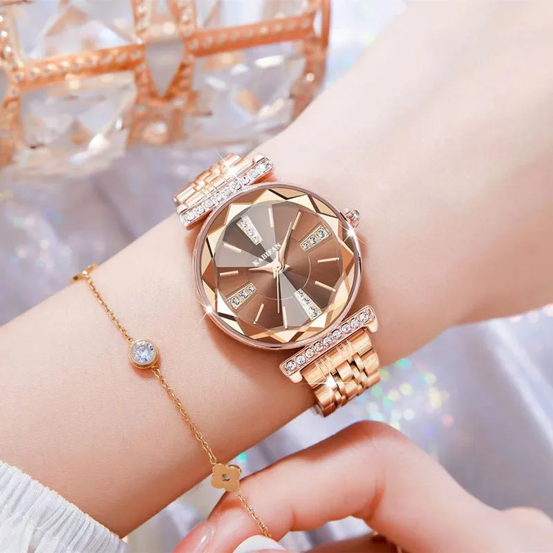 Women's Diamond Mirror Fashion Waterproof Steel Luxury Watch